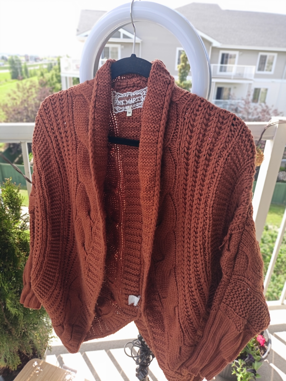 Pink Martini Women’s Brick Brown Cable Knit Open Cardigan Sweater - Picture 2 of 7